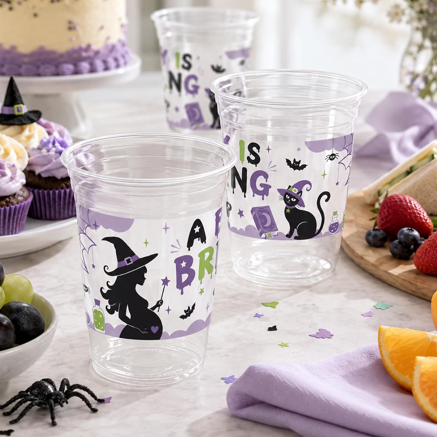 50Pcs 16oz Halloween Baby Shower Plastic Cups Witch - Grencian