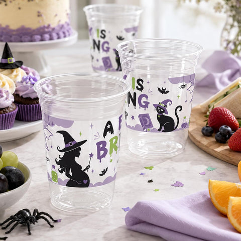 50Pcs 16oz Halloween Baby Shower Plastic Cups Witch - Grencian