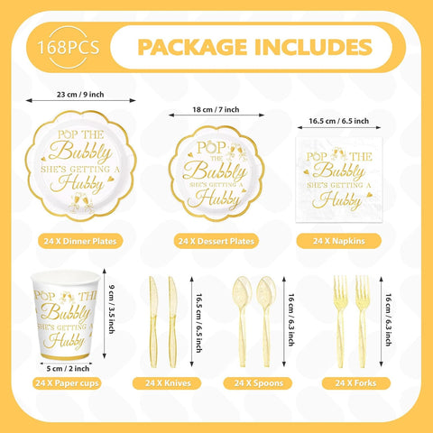 168Pcs Pop The Bubbly Bachelorette Party Supplies Serves 24 - Grencian