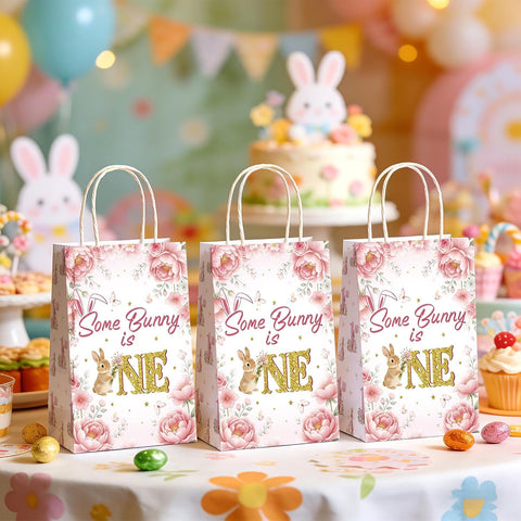 16Pcs Some Bunny is One Goodie Bags Pink Floral - Grencian