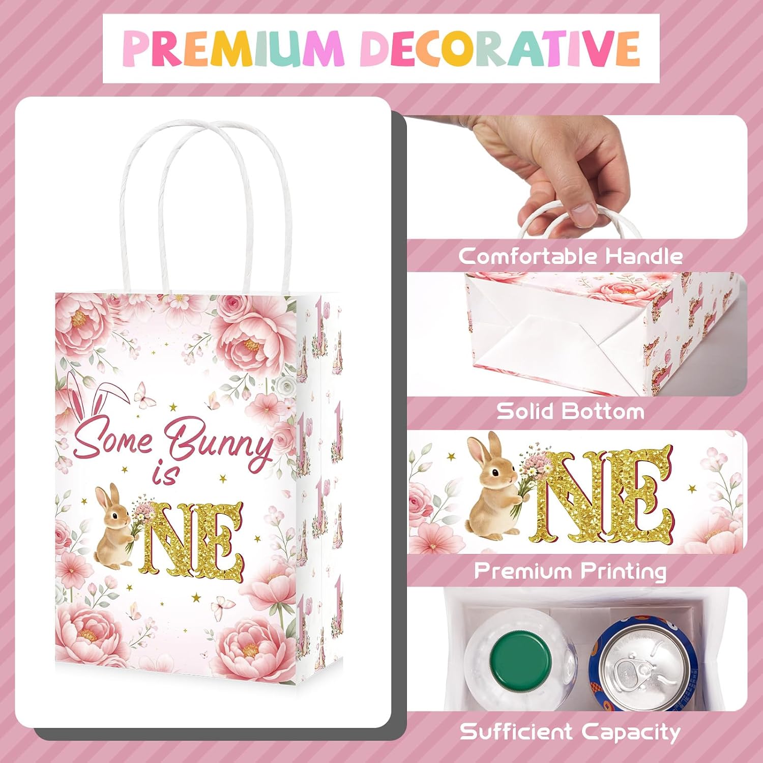16Pcs Some Bunny is One Goodie Bags Pink Floral - Grencian