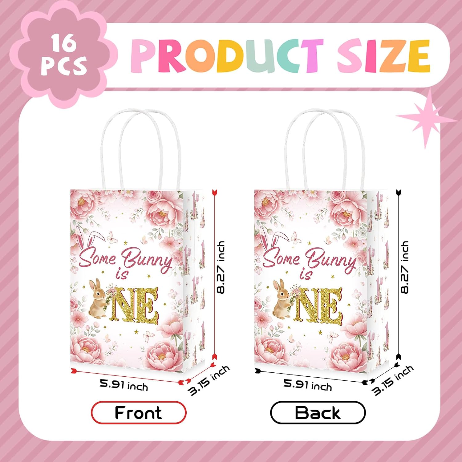 16Pcs Some Bunny is One Goodie Bags Pink Floral - Grencian