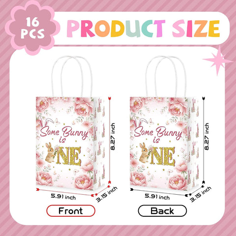 16Pcs Some Bunny is One Goodie Bags Pink Floral - Grencian