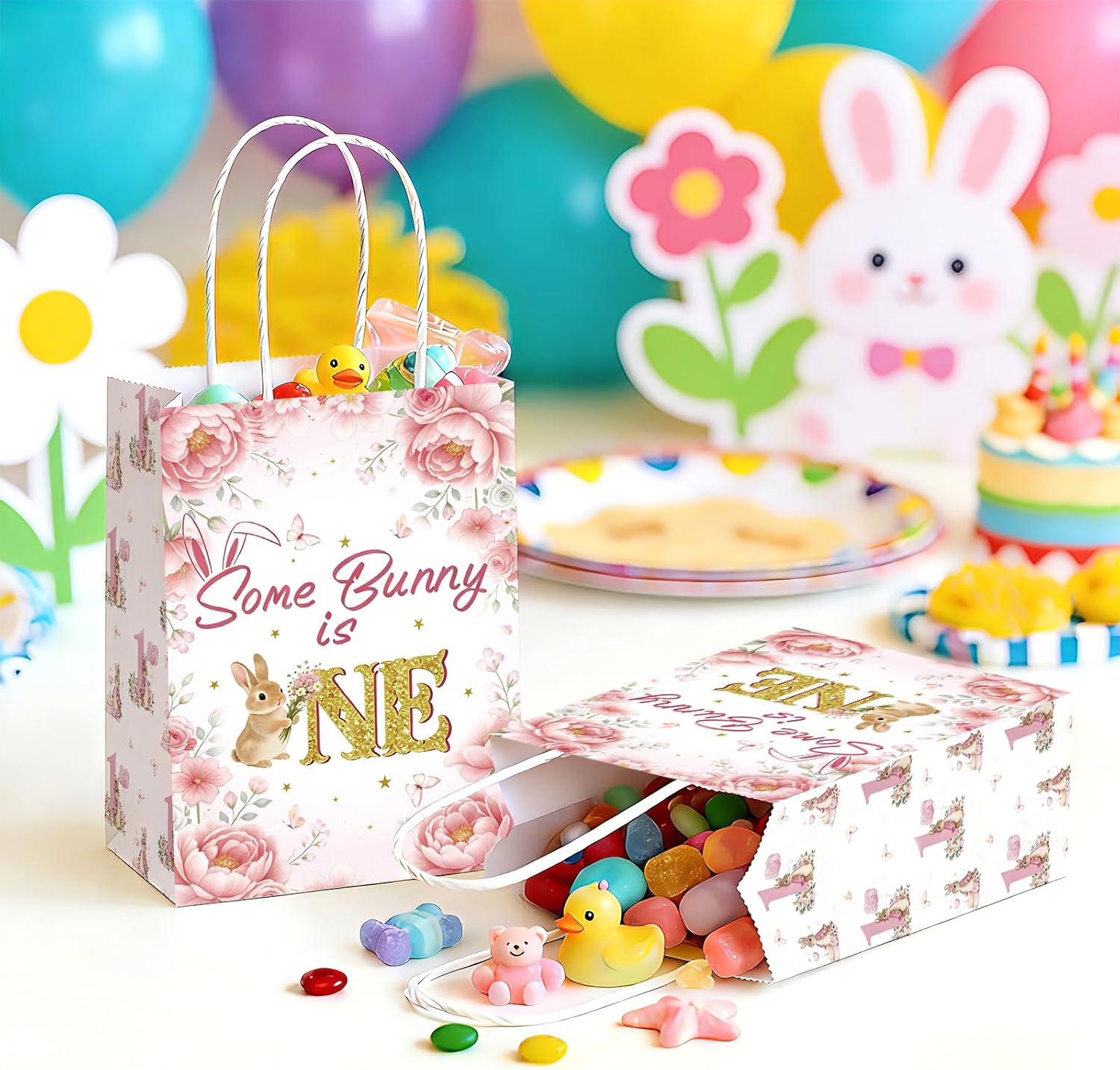16Pcs Some Bunny is One Goodie Bags Pink Floral - Grencian