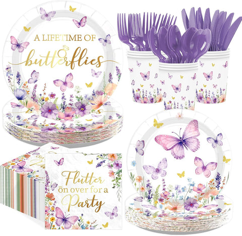 168Pcs Butterfly Bridal Shower Supplies Serves 24 - Grencian