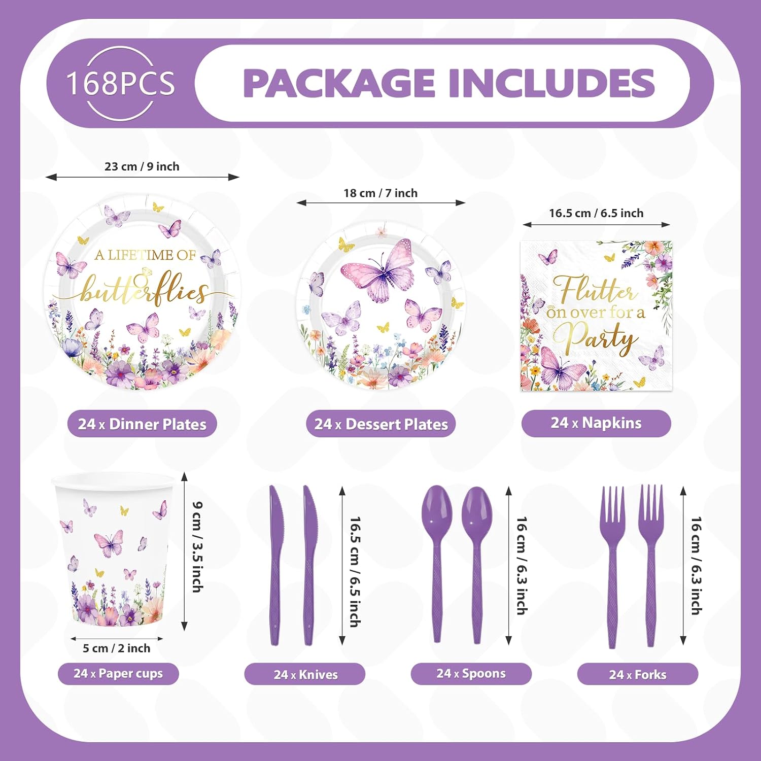 168Pcs Butterfly Bridal Shower Supplies Serves 24 - Grencian