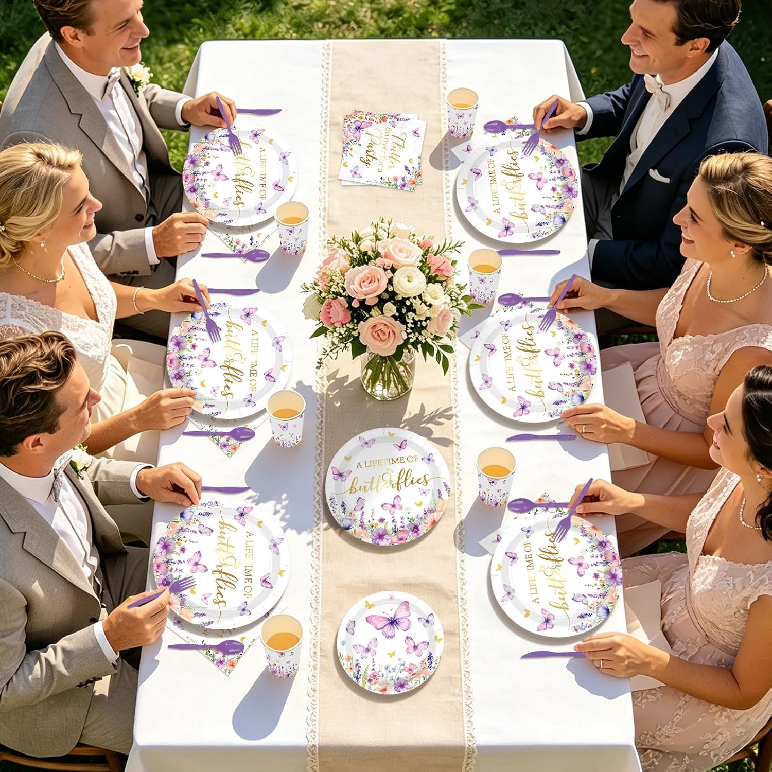 168Pcs Butterfly Bridal Shower Supplies Serves 24 - Grencian