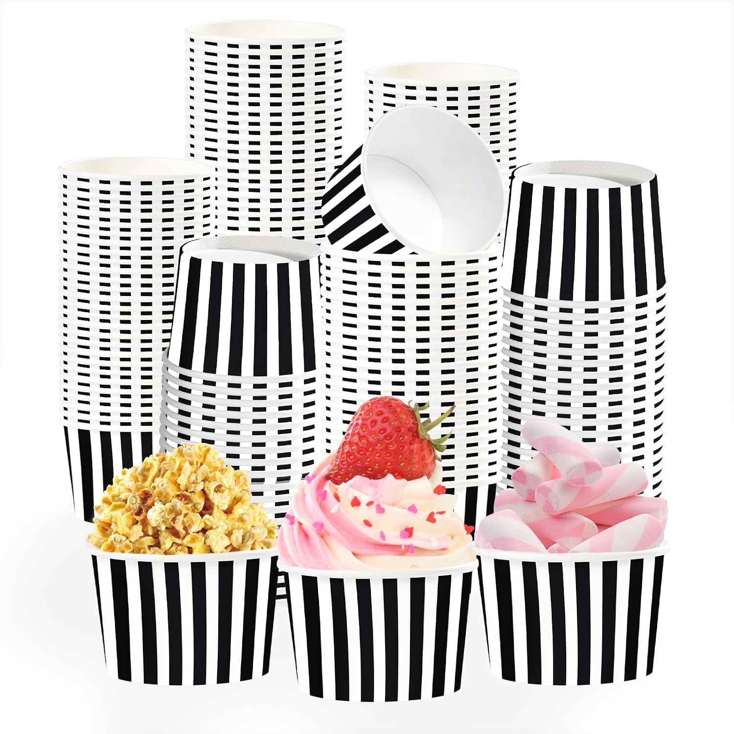 60 pack black and white striped ice cream cups 12 oz