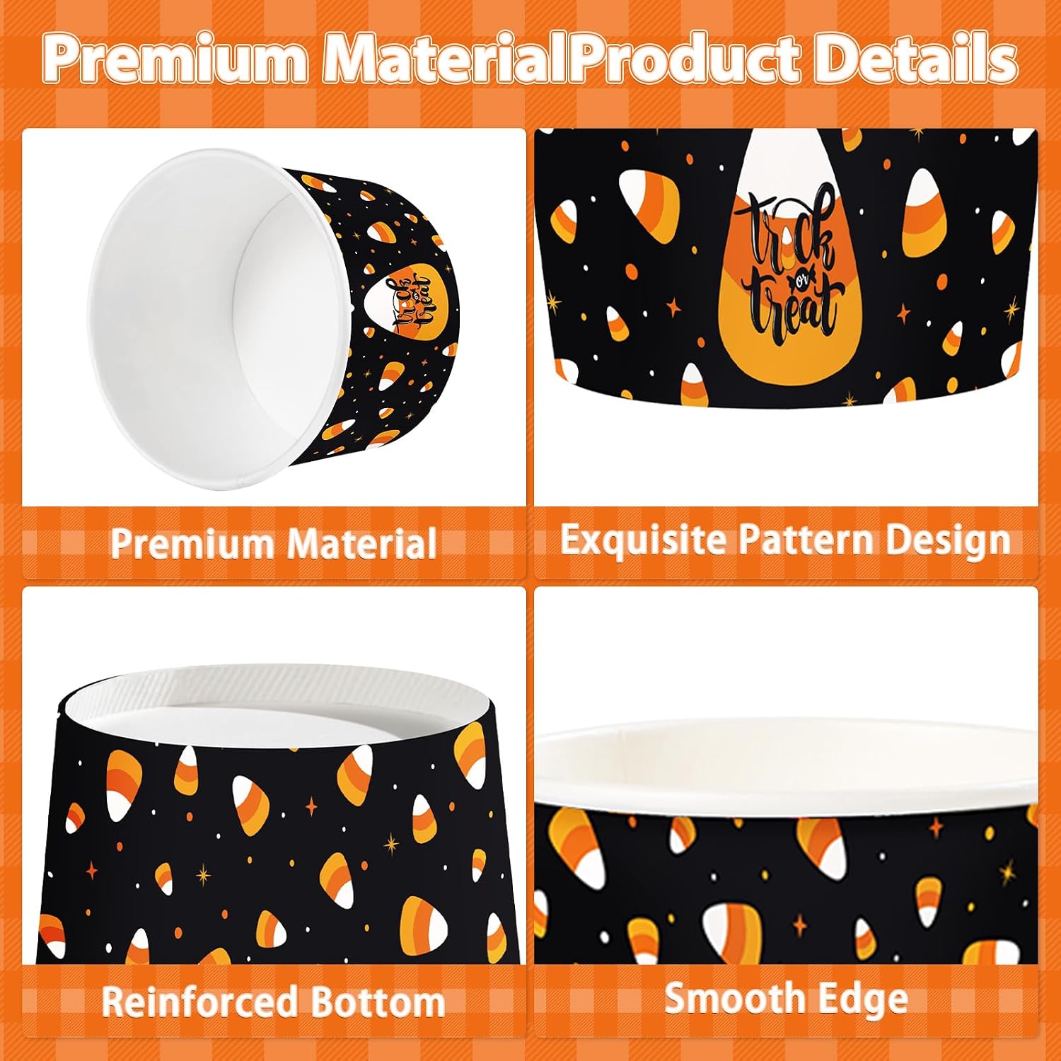 60Pcs 9oz Halloween Candy Corn Snack Cups - Grencian