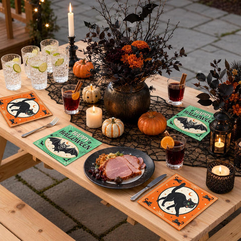 2 ply Halloween napkins folded on a table