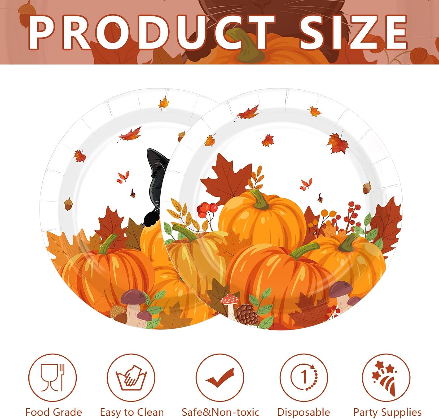 Stack of fall themed 9 inch paper plates