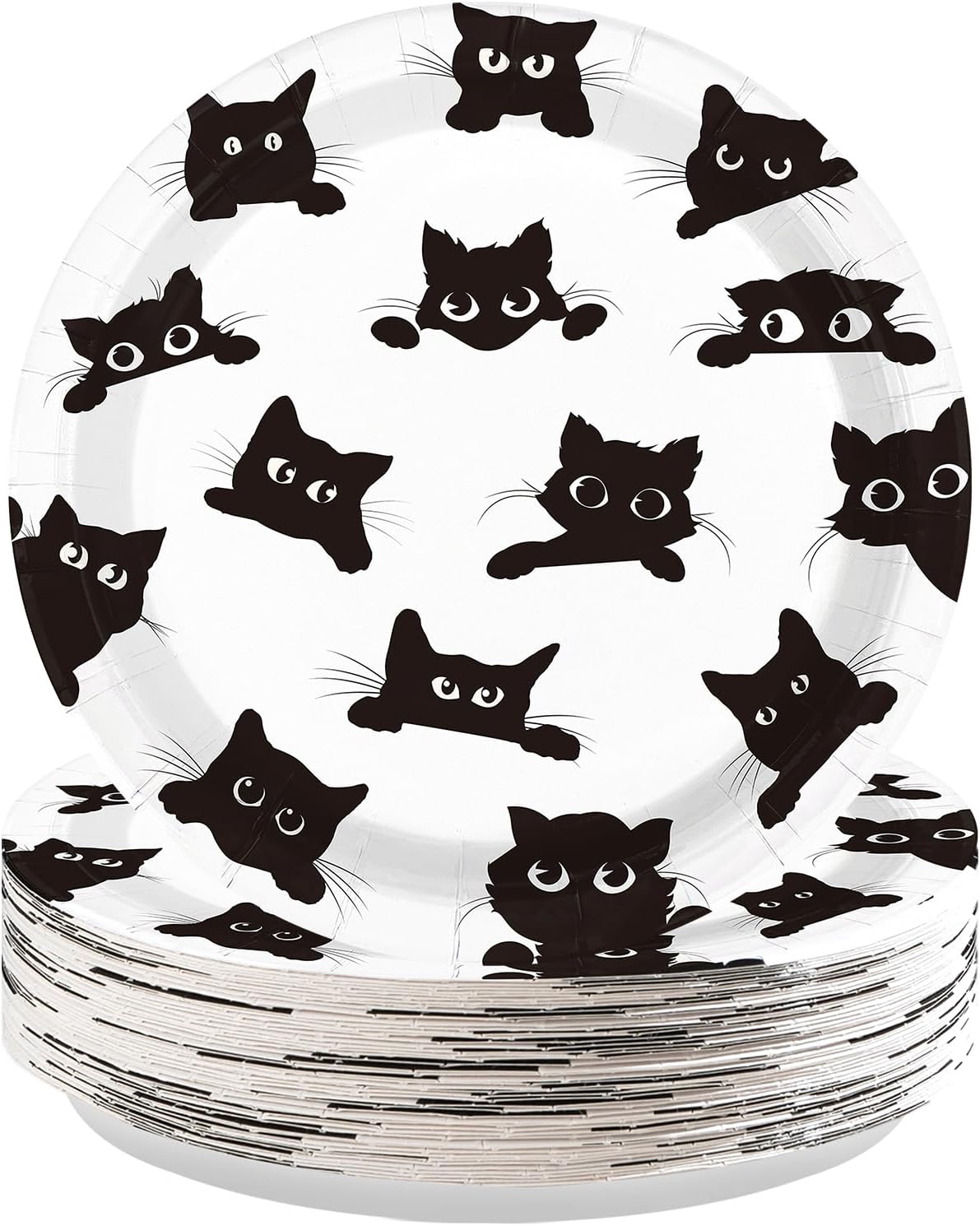 50 pack black cat paper plates 9 inch stacked