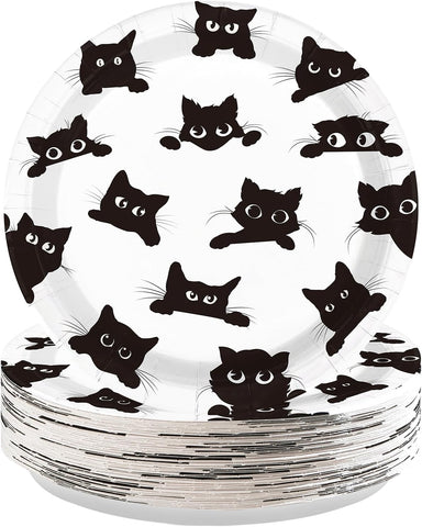 50 pack black cat paper plates 9 inch stacked