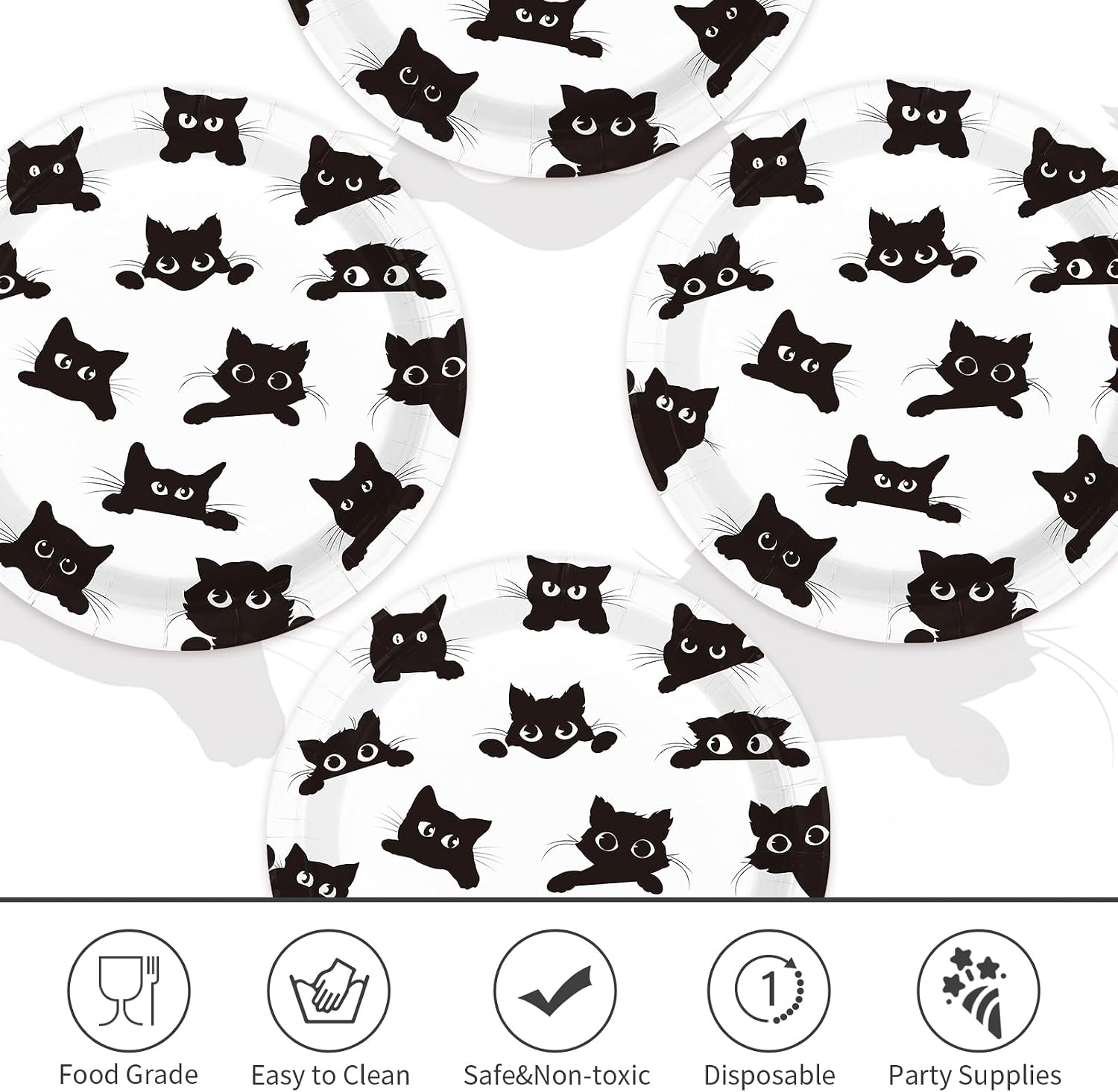 Black cat face pattern on a 9 inch party plate