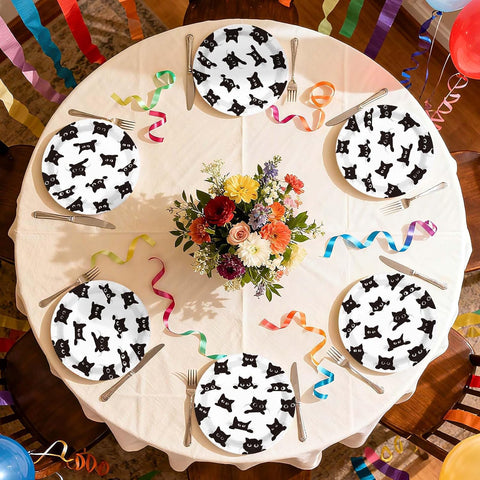 Full set of 50 black cat party plates