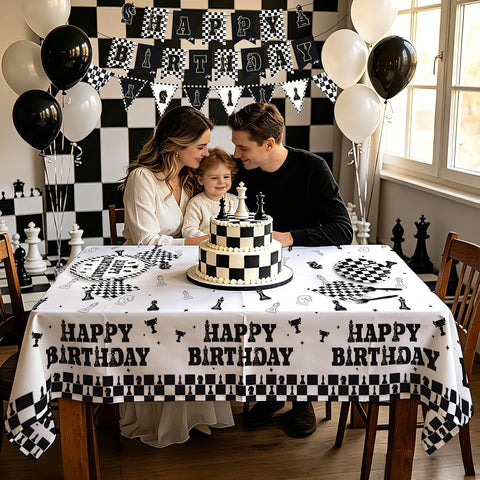 Chess Birthday Party Supplies 99 Pcs Serves 24 Black White - Grencian