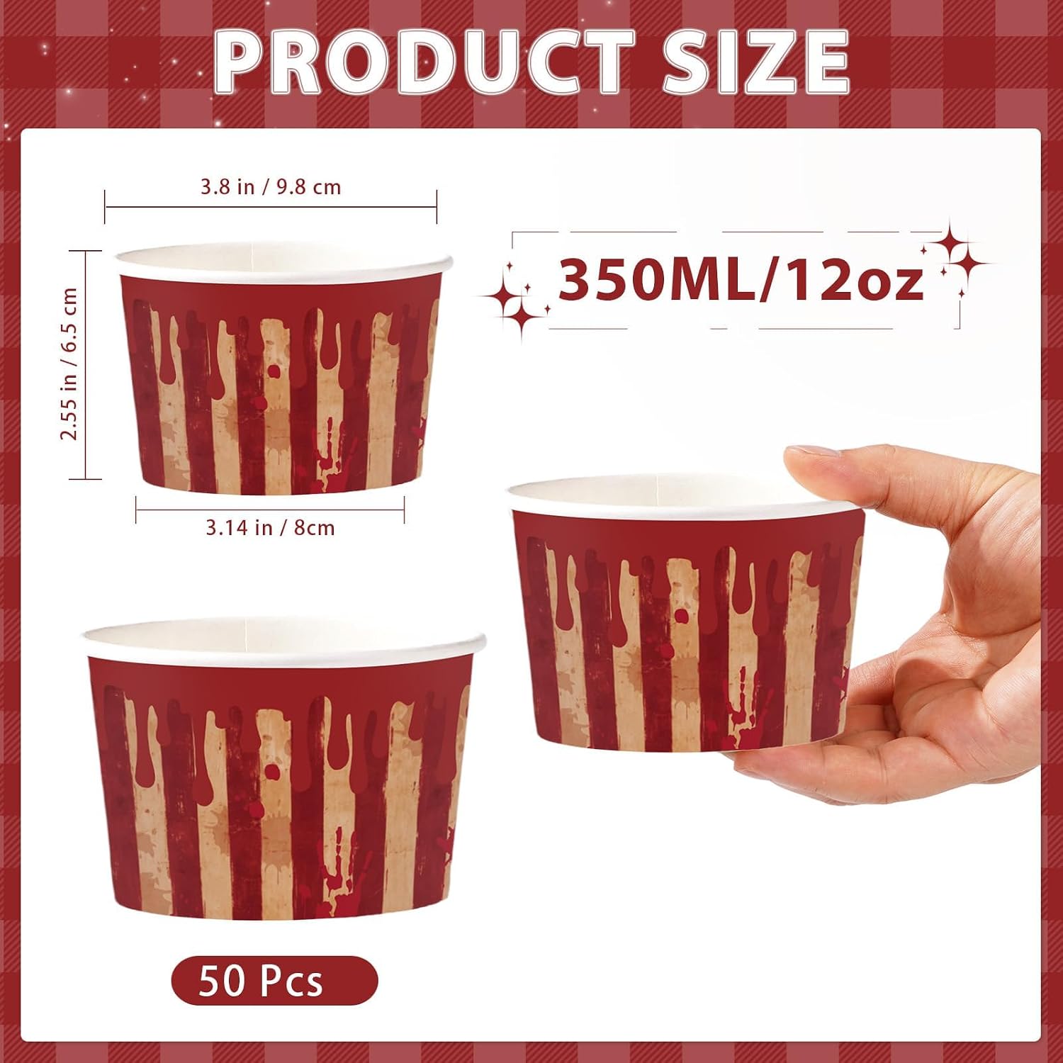 50Pcs 12oz Halloween Circus Ice Cream Snack Cups - Grencian