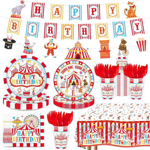 171Pcs Circus Carnival Birthday Party Supplies Serves 24 - Grencian