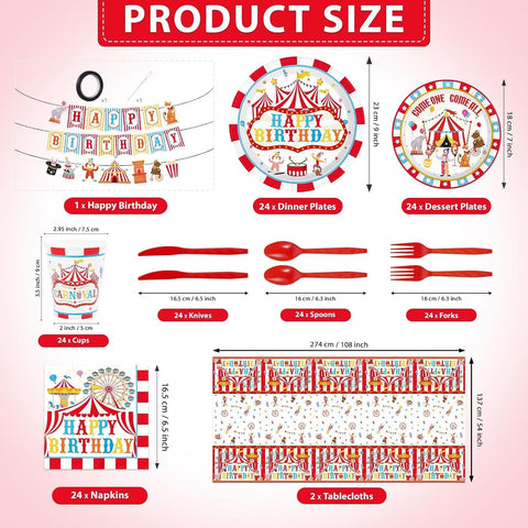 171Pcs Circus Carnival Birthday Party Supplies Serves 24 - Grencian