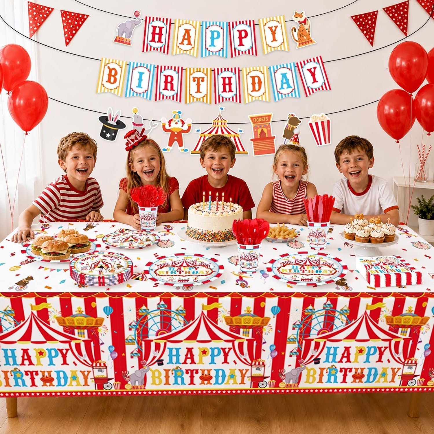 171Pcs Circus Carnival Birthday Party Supplies Serves 24 - Grencian