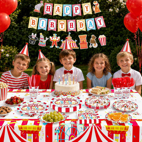 171Pcs Circus Carnival Birthday Party Supplies Serves 24 - Grencian