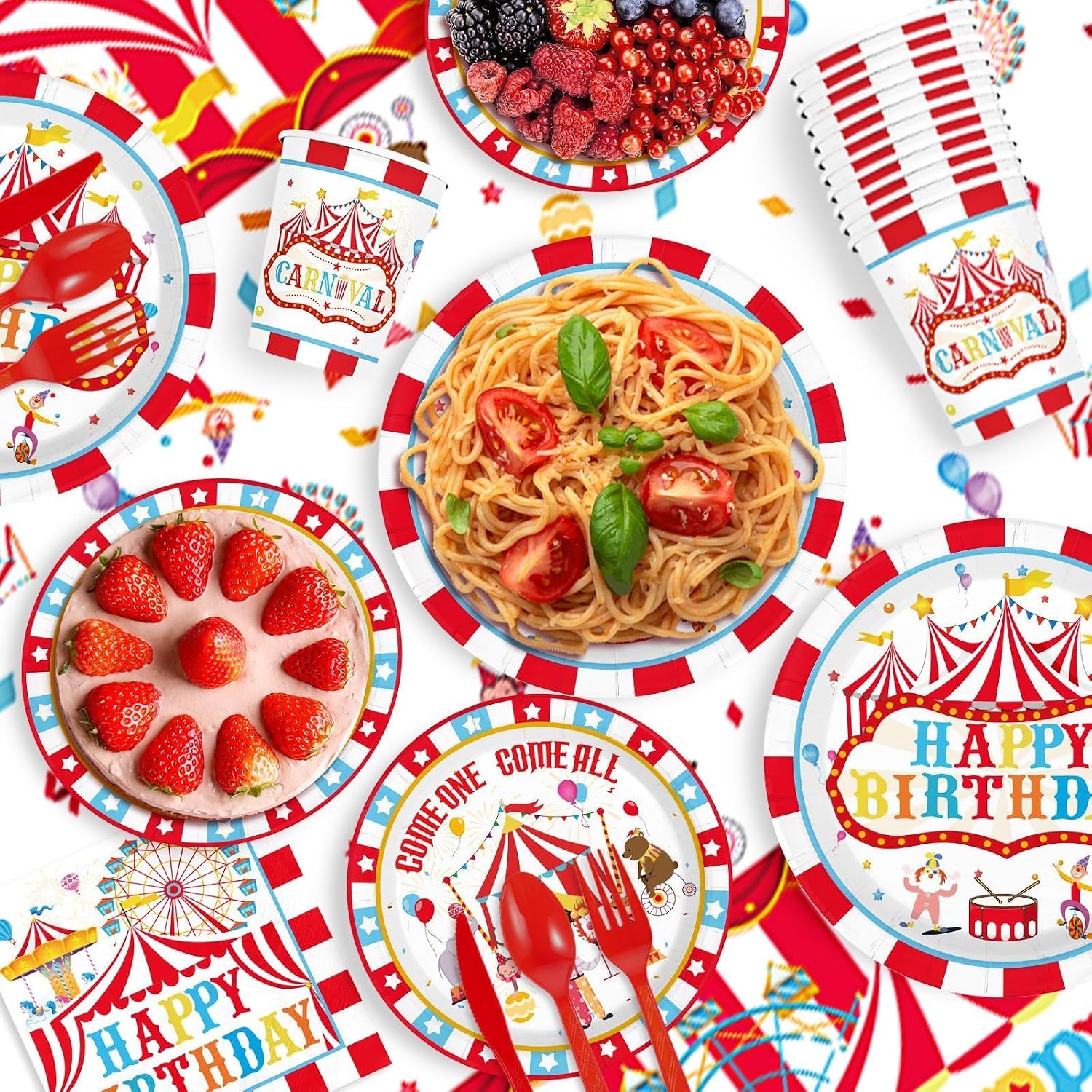 171Pcs Circus Carnival Birthday Party Supplies Serves 24 - Grencian