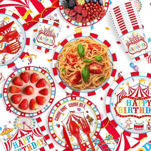 171Pcs Circus Carnival Birthday Party Supplies Serves 24 - Grencian