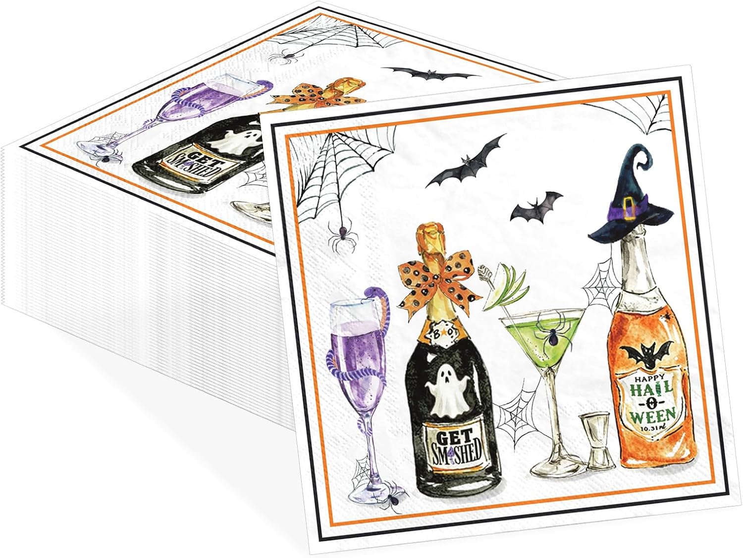 Grencian 50Pcs Halloween Cocktail Paper Napkins 5x5 Inch