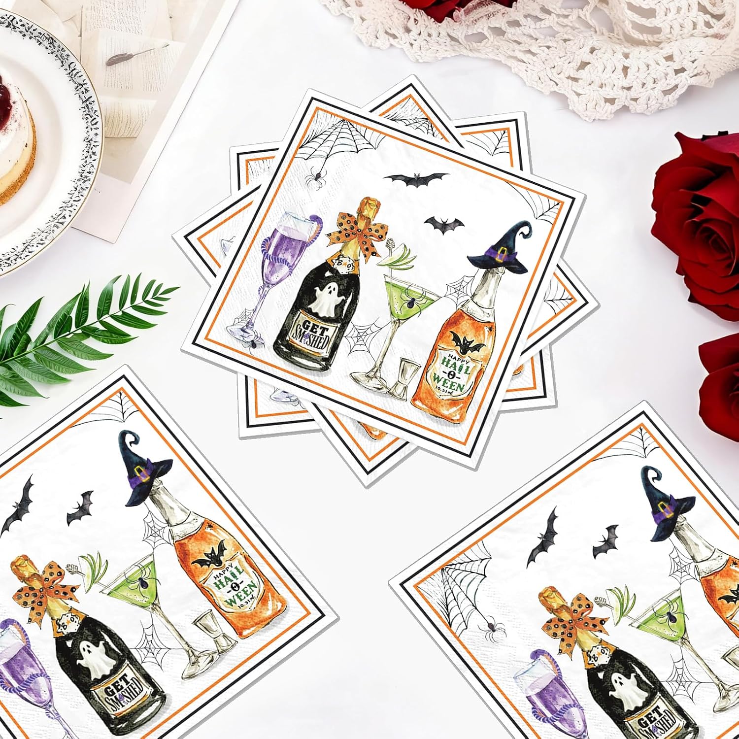 Full stack of 50 Halloween cocktail napkins