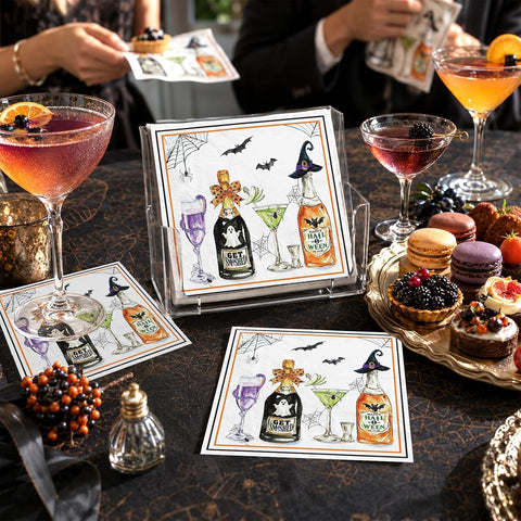 Halloween cocktail bar styled with the napkins