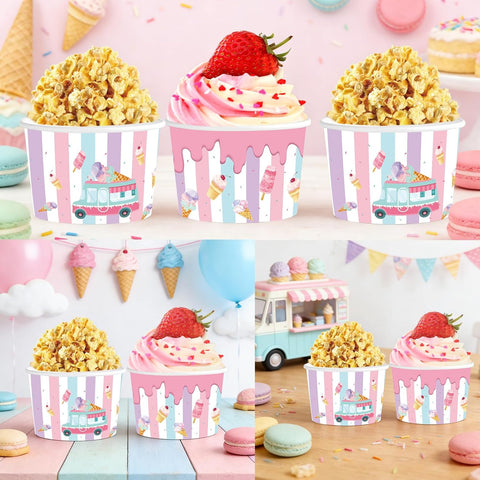 Package contents infographic showing 120 colorful ice cream cups
