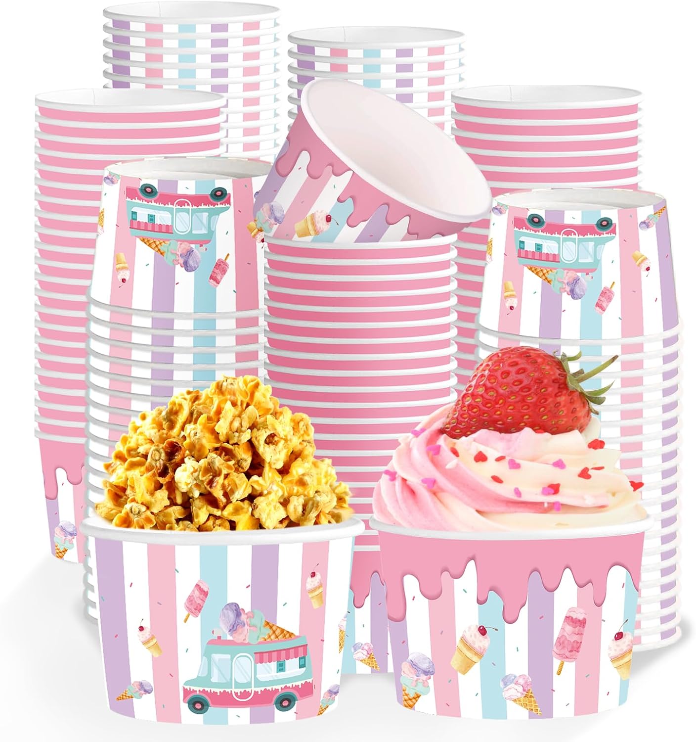 Grencian 120-piece colorful ice cream cups with summer dessert design