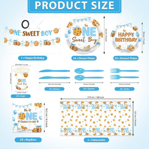 171Pcs Milk and Cookies 1st Birthday Supplies Serves 24 - Grencian