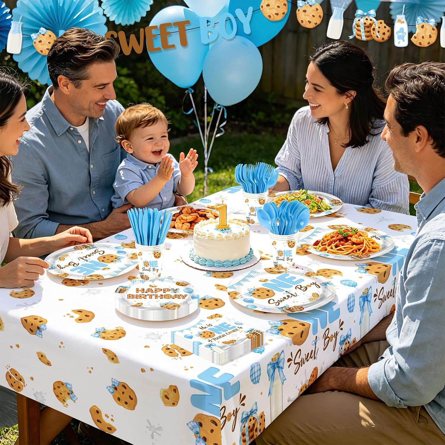 171Pcs Milk and Cookies 1st Birthday Supplies Serves 24 - Grencian