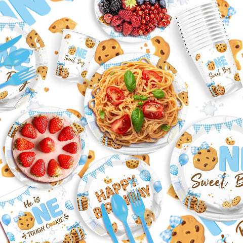 171Pcs Milk and Cookies 1st Birthday Supplies Serves 24 - Grencian