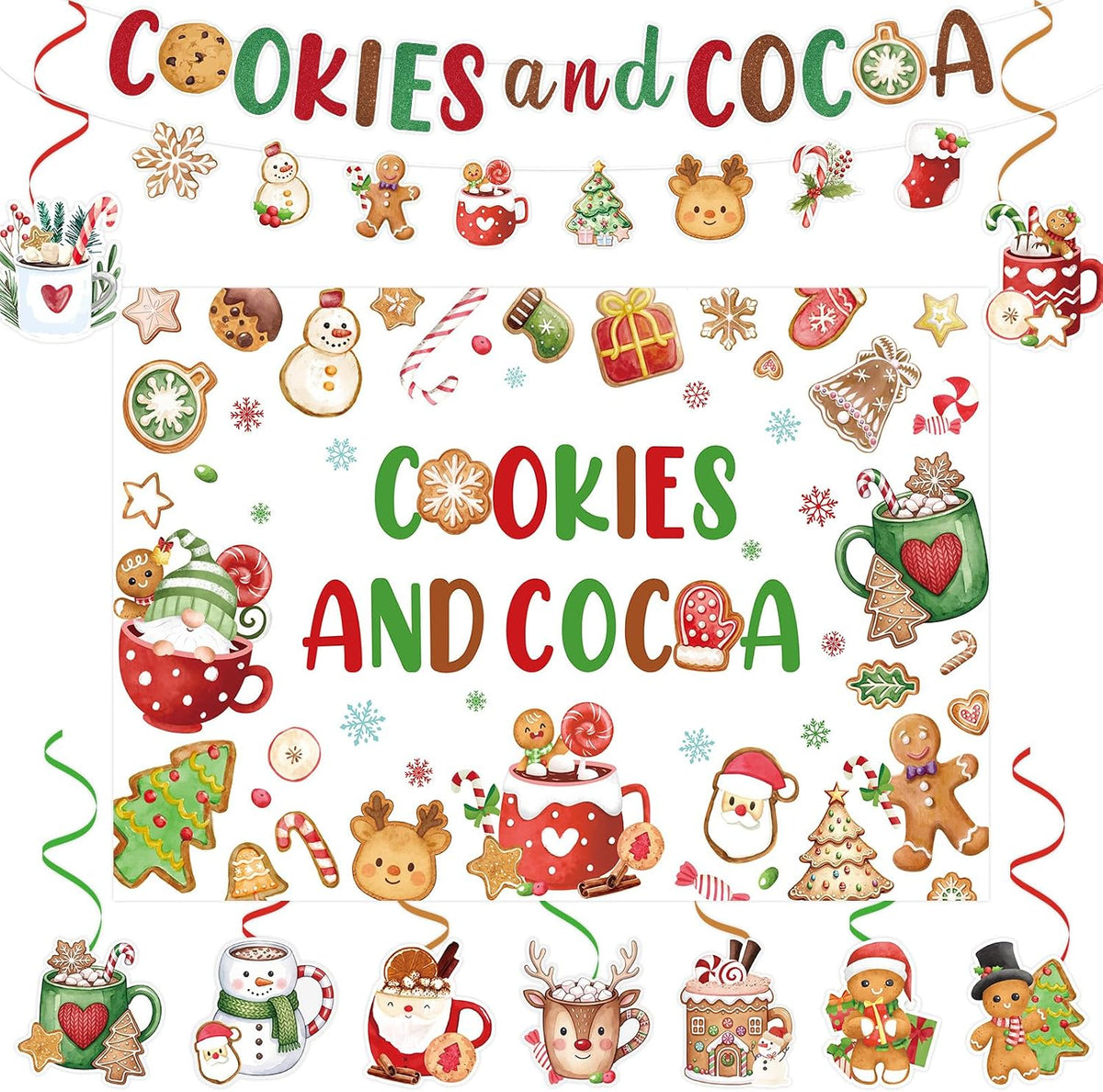 Grencian Cookies and Hot Cocoa Christmas Party Decorations - Grencian
