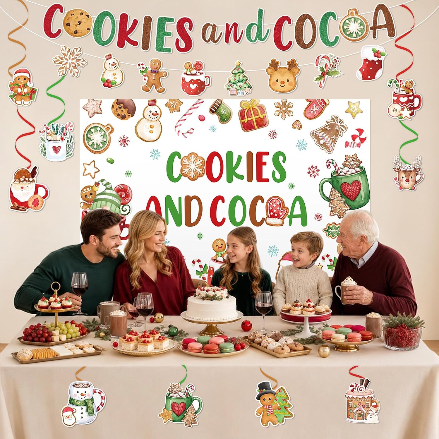 Grencian Cookies and Hot Cocoa Christmas Party Decorations - Grencian
