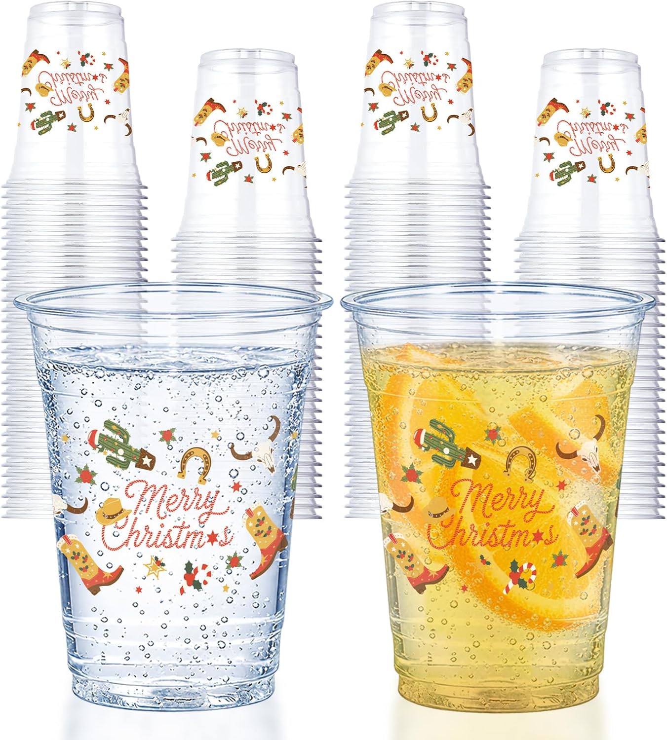 50Pcs 16oz Christmas Cowboy Plastic Cups - Grencian