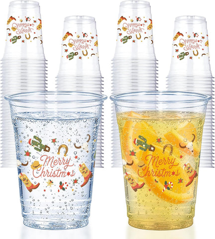 50Pcs 16oz Christmas Cowboy Plastic Cups - Grencian