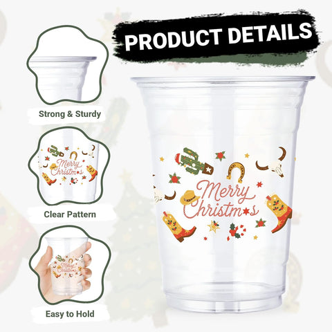50Pcs 16oz Christmas Cowboy Plastic Cups - Grencian
