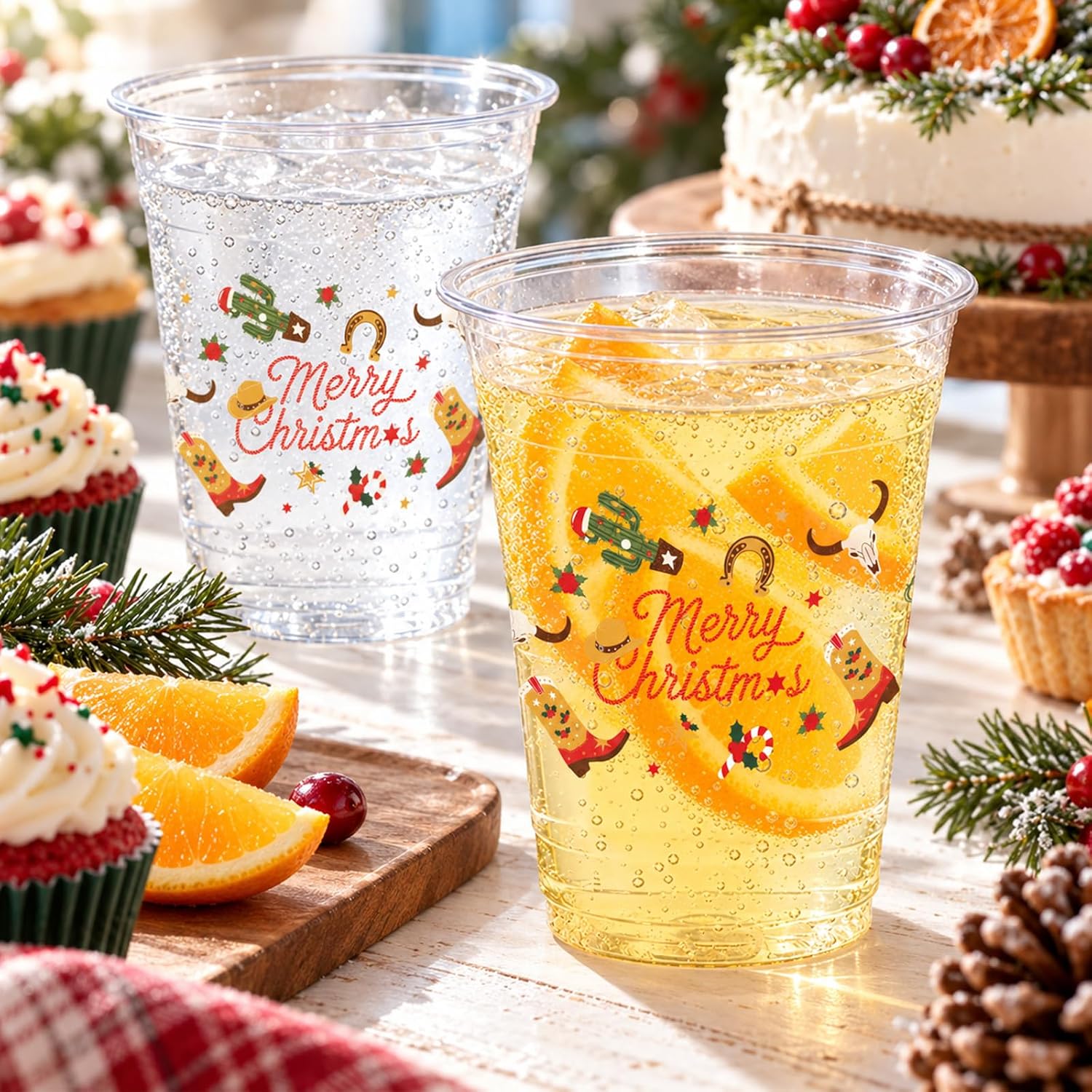 50Pcs 16oz Christmas Cowboy Plastic Cups - Grencian