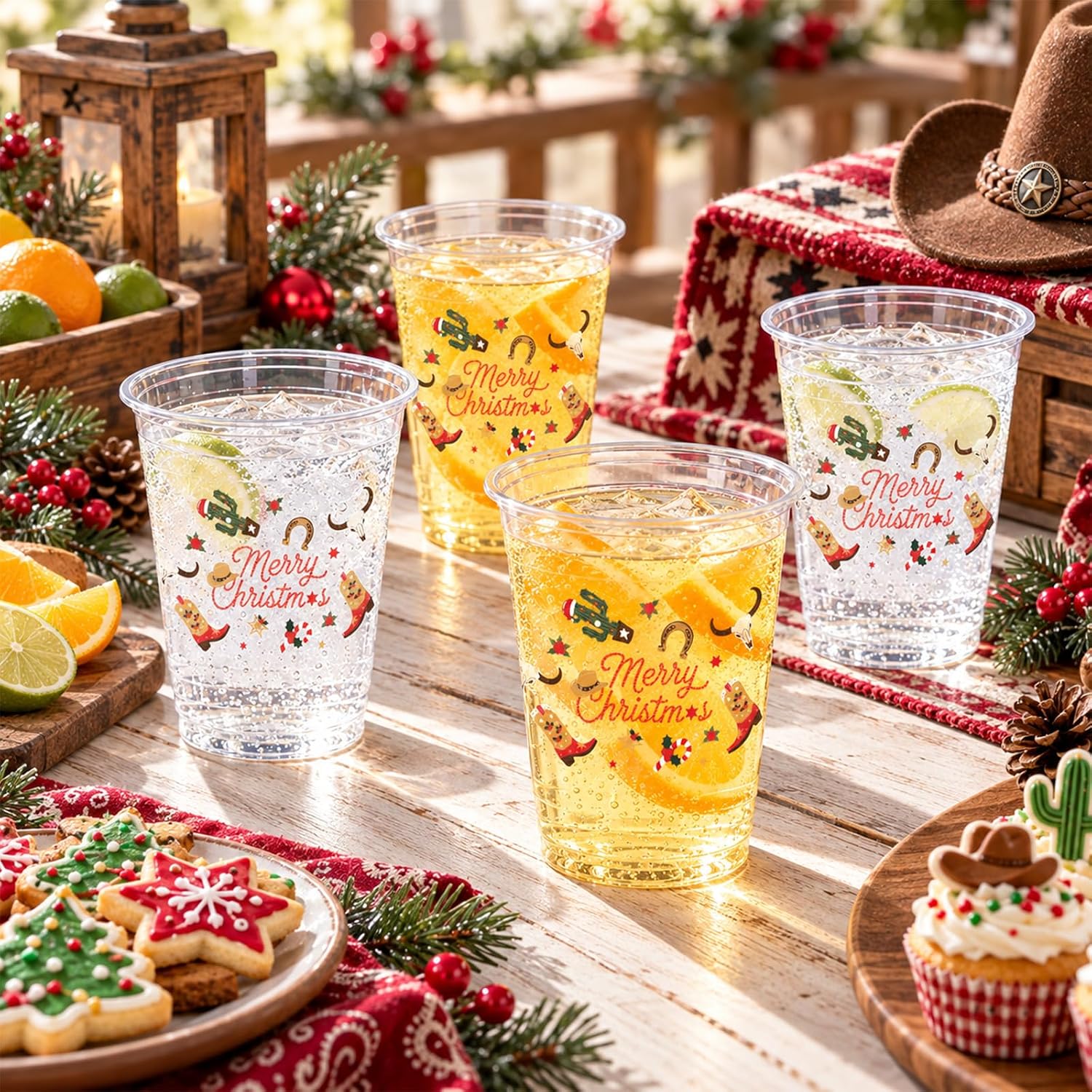 50Pcs 16oz Christmas Cowboy Plastic Cups - Grencian