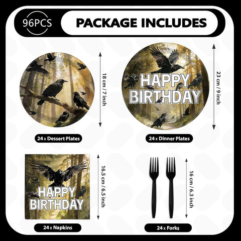 Black plastic forks included in the 96 piece set
