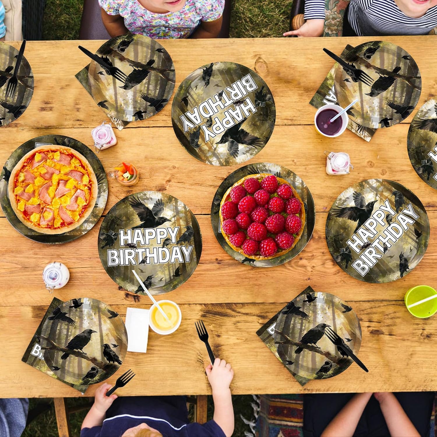 Table setup with the crow birthday tableware