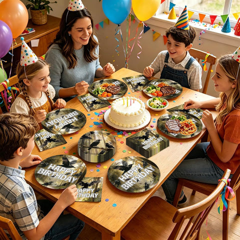 Full party table styled with the raven set