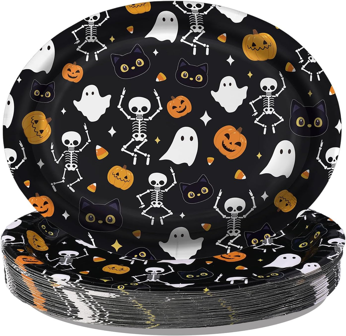 Grencian 50Pcs Halloween cute ghost oval paper plates 12x10