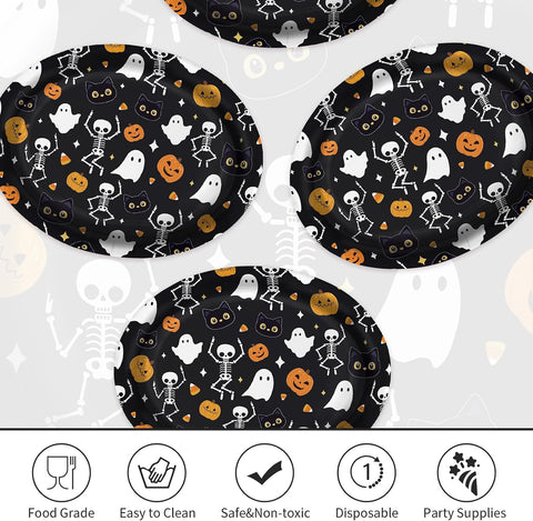 All over ghost pumpkin and skeleton pattern on the oval plates
