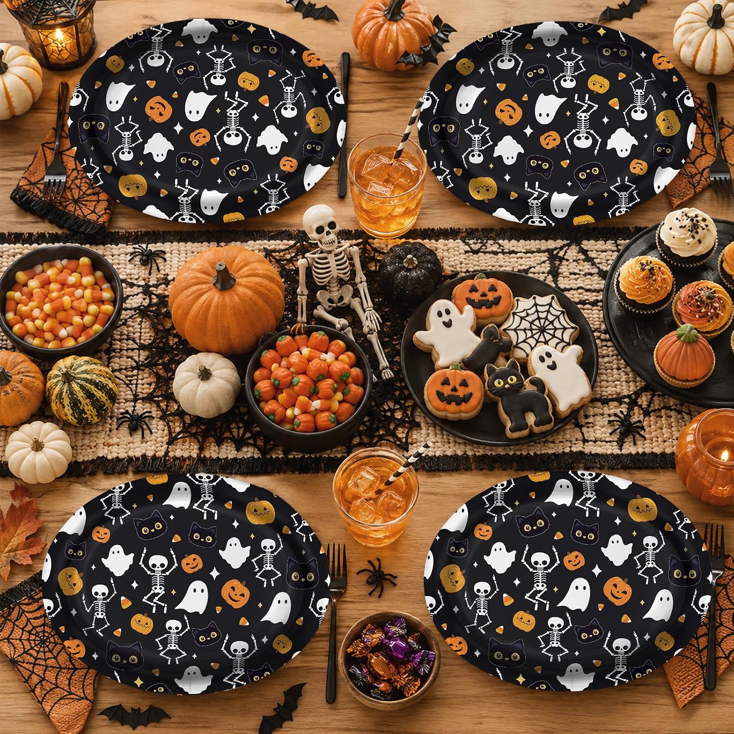 Halloween table styled with the cute ghost oval plates