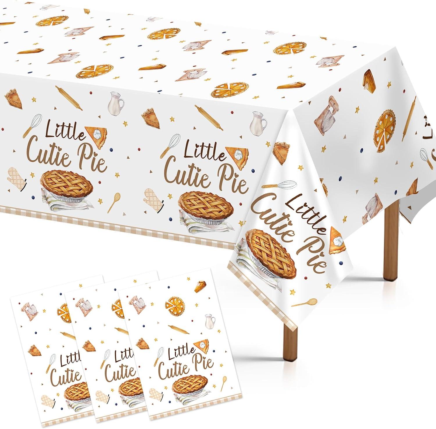 Grencian 3-piece cutie pie baby shower tablecloth set with warm watercolor pie print