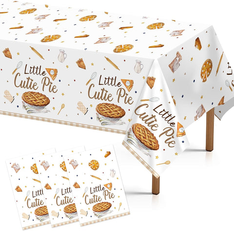 Grencian 3-piece cutie pie baby shower tablecloth set with warm watercolor pie print